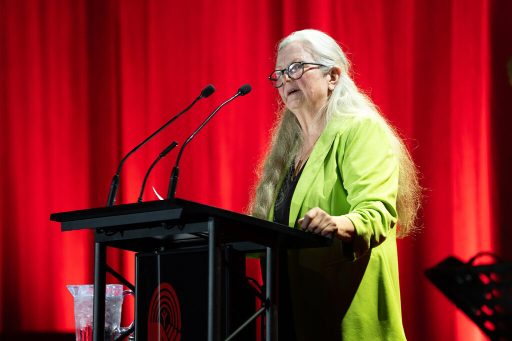 Cheryl speaks to a captivated audience at United Way Winnipeg's Celebration 2023 event at RBC Convention Centre.